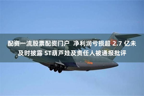 配资一流股票配资门户  净利润亏损超 2.7 亿未及时披露 ST葫芦娃及责任人被通报批评